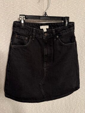 Topshop Black Denim A‑Line Mini Skirt